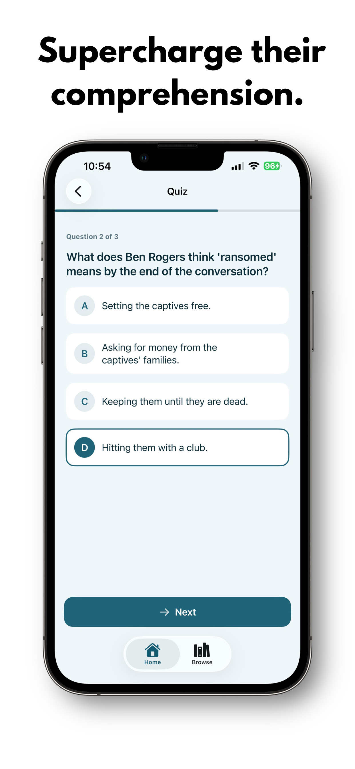 ReDirect quiz screen — supercharge their comprehension