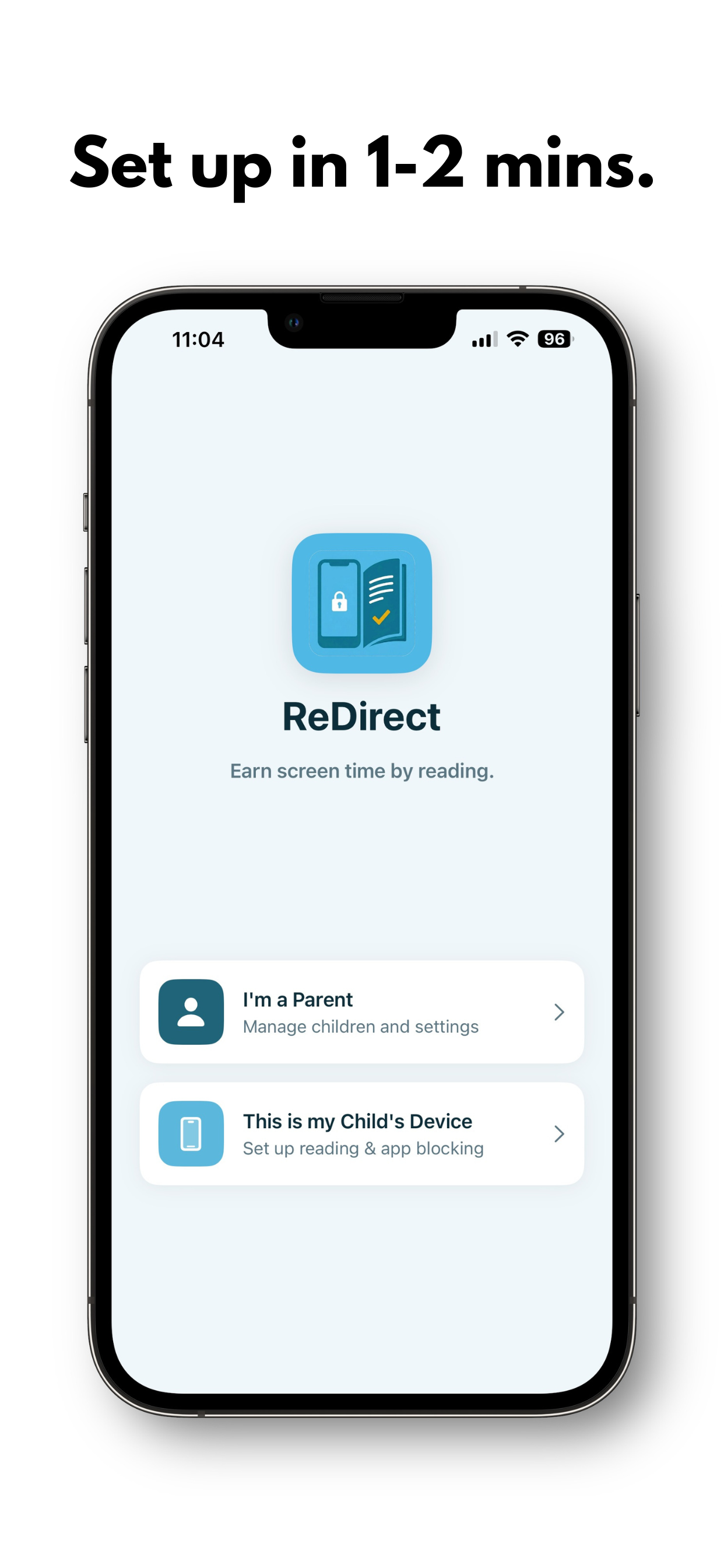 ReDirect setup screen — set up in 1–2 minutes